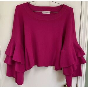 Elodie Top Women XS/2 Anthropologie tiered Ruffled‎ Sleeve Sweater Cropped Pink